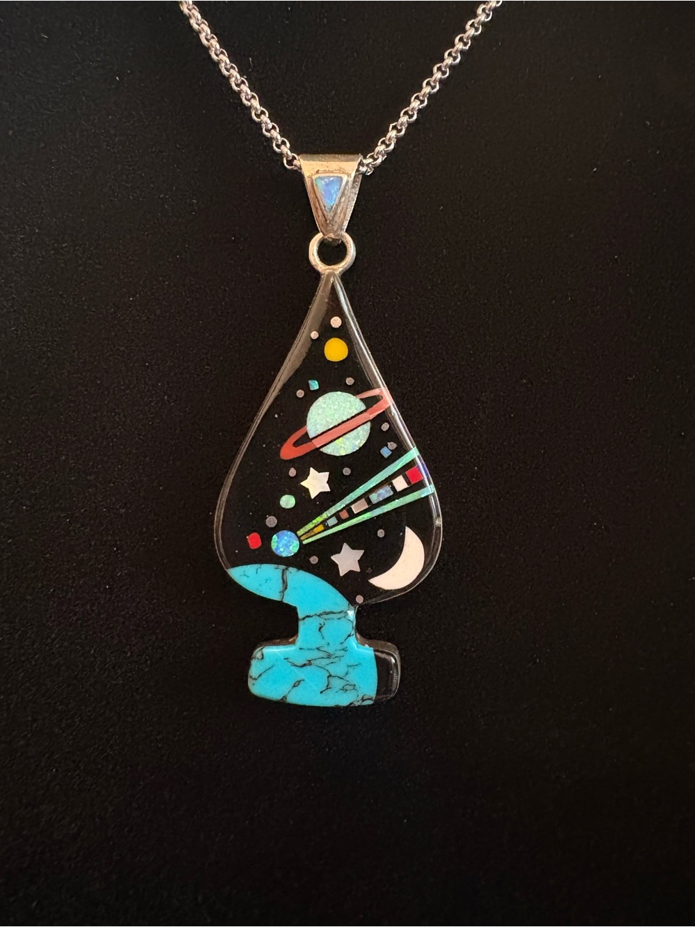 925 Sterling Silver Galaxy Spade Pendant Inlay Stamped SM